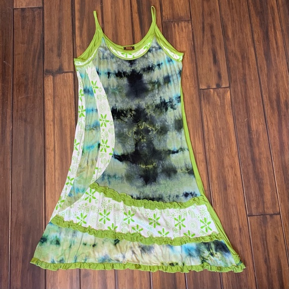 RISING INTERNATIONAL Tie Dye Ruffles Spaghetti Straps Boho Hippie Dress XXL - Picture 2 of 7